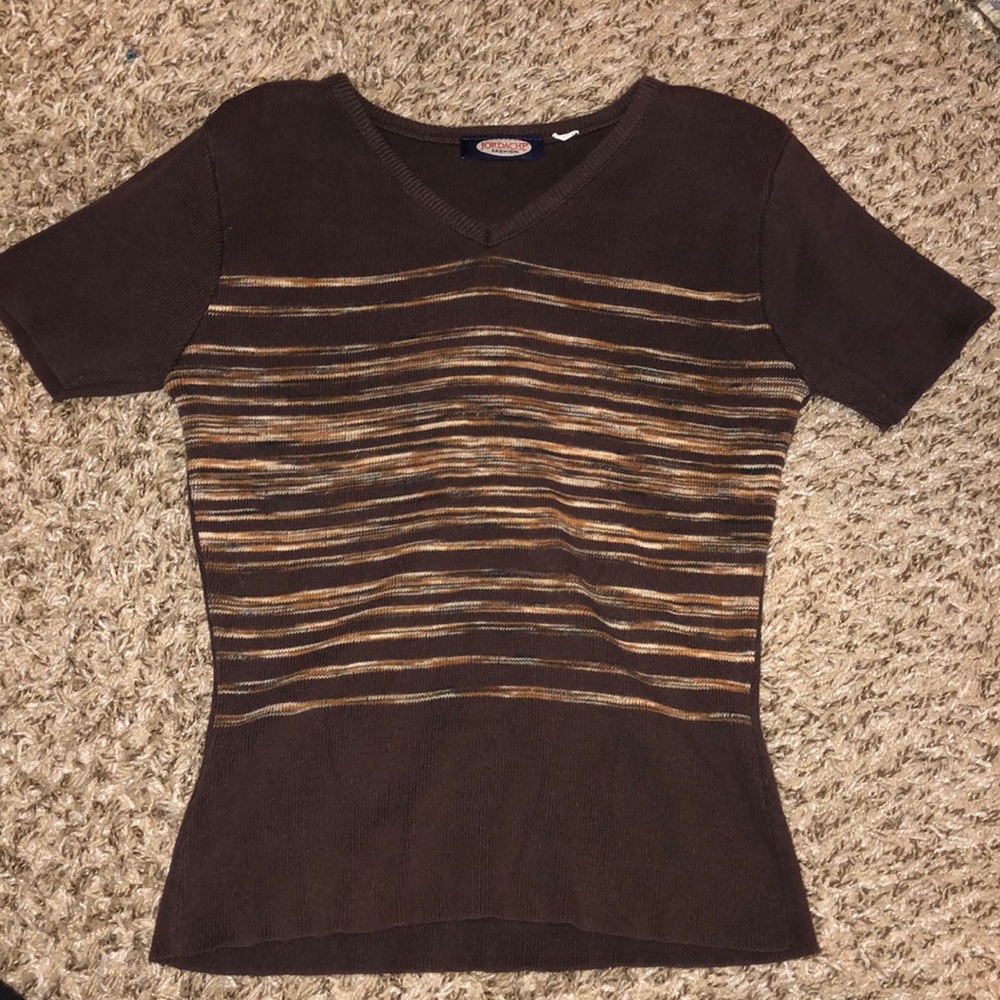 Stripped short sleeve sweater